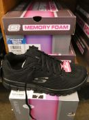 Three pairs of as new boxed black Skechers Sport with memory foam (3 x UK 4).
