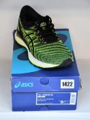 A pair of men's boxed as new Asics Gel Nimbus 22 trainers in yellow and black (UK 7).