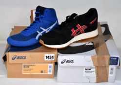Two pairs of men's as new Asics trainers; Lyte Classic (UK 7) and Matcontrol 2 (UK 5).