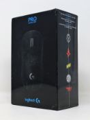A boxed as new Logitech G Pro X Superlight Wireless Gaming Mouse in Black (Box sealed, some damage