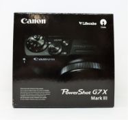 A boxed as new Canon PowerShot G7 X Mark III Digital Compact Camera in Black (64GB SD card included)