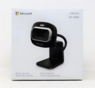 Three boxed as new Microsoft LifeCam HD-3000 USB Web Cams (Boxes sealed, some damage to boxes).