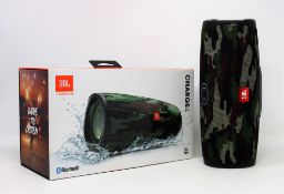 A boxed pre-owned JBL Charge 4 bluetooth speaker and powerbank in camo design