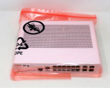 A refurbished Ruckus ICX 7150-C12P 12 port access switch in white (PN: CX7150-C12P-2X10GR)