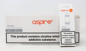 One hundred packs of five Aspire PockeX Replacement 1.2 Ohm Coils (Boxes opened) (Over 18's only).