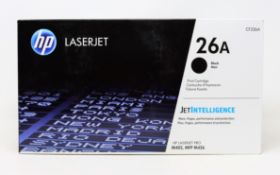 Four boxed as new HP 26A Black Toner Cartridges (P/N: CF226A).