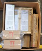 A box of assorted as new printer cartridges and related items (All items sold as seen).