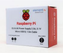 Sixty boxed as new Raspberry Pi EU & UK Power Supplies (2.5A, 5.1V, Micro USB B, 1.5m Cable).