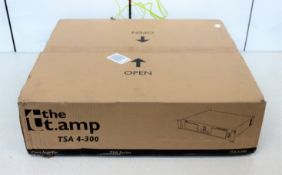 A boxed as new t.amp TSA 4-300 power amplifier in black.