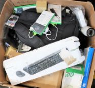 A box of assorted new and pre-owned small electrical items (All items sold as seen).