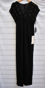An as new Adrianna Papell Crepe Pearl gown in black (Size 6).