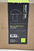 A boxed as new Light Years night owl table lamp in Smokey White.