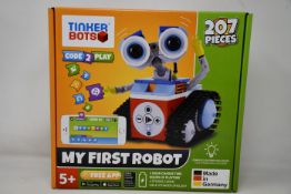 A boxed as new Tinker Bots 'My First Robot' interactive coding robot.