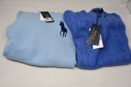 An as new Ralph Lauren light blue hoodie (S) and blue cashmere jumper (S).