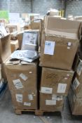 A pallet of miscellaneous, mainly household accessories to include sofa covers, portable shelving
