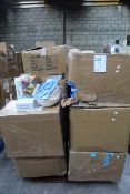 A pallet of miscellaneous items to include homeware, hardware and games.