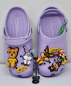 A pair of as new Crocs X Justin Bieber with Drew House 2 in lavender with authentication tag (Size