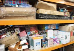 A large quantity of children's toys and related items (Two shelves).