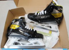 A pair of as new Bauer Supreme 3S ice hockey goalie skates (Size unknown, some damage to box).