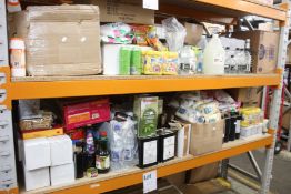 A large quantity of food, drinks and related items.