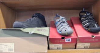 A pair of as new Keen Targhee III chukka boots (UK 12) and two pairs of Keen Clearwater CNX (Women's