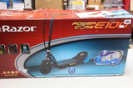 A Razor Power Core E100 electric scooter.