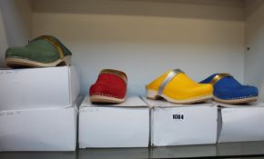 Five pairs of assorted as new Lili & Lala clogs (3 x EU 38, 2 x EU 39).