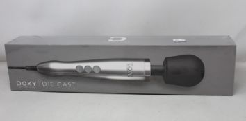 A boxed as new Doxy - Die Cast - Solid Metal Plug-In Vibrating Wand Massager (Over 18s only).