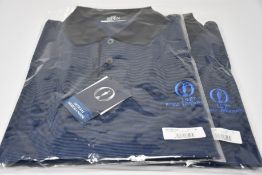 Two as new Filo de Scozia The Open polo shirts in blue (L).