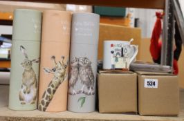 Nine Hannah Dale Water Bottles in three designs - Giraffe, Hare and Owls (500ml), six Sally Swannell