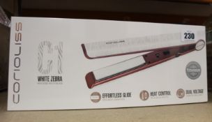 A boxed as new Corioliss C1 White Zebra Professional Hair Styling Iron.
