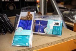 Twenty two packs of ten Royal & Langnickel Gold Taklon value pack brush sets (For watercolour,