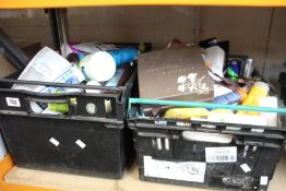 Two crates of assorted toiletries.