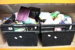 Two crates of assorted toiletries.