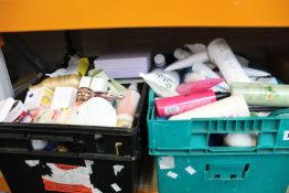 Two crates of assorted toiletries.