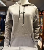 Five as new Helfare Stamp hoodies in stone grey (XS, 2 x S, 2 x XXL - RRP £50 each).
