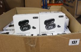 Forty five pairs of true wireless earbuds.