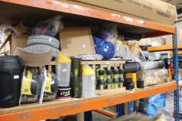 A large quantity of sports equipment and related items.