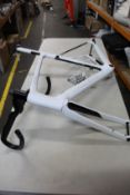 An as new Ican Triaero A9 full carbon fibre 'Aero' bicycle frame and fork c/w seat post, handle