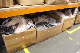 Three boxes of assorted clothing and related items.