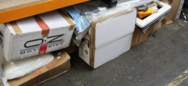 A quantity of miscellaneous car/auto parts and related to include two ZX 11 wheels (One OZ Racing).