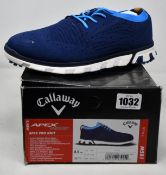A pair of as new Callaway Apex Pro Knit golf shoes (UK 8.5, damaged box).