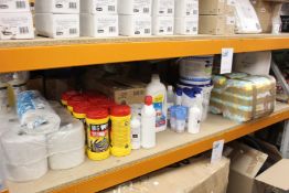 A quantity of miscellaneous cleaning/hygiene related item to include pampers, big wipes and Persil.