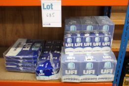 As new UFI Fuel and Air Filters - 2409501 Fuel x 18, 2341300 Oil x 10, 2511800 Oil x 10 and