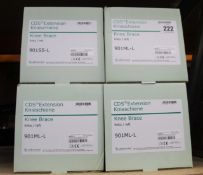 Four boxed as new Albrecht Rehabilitation CDS Knee Brace Extensions (901ML-L x 3 and 901SS-L x 1).