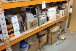 A large quantity of industrial, electrical and related items (Two shelves).