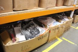 Three boxes of assorted clothing and related items.