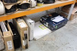 A Kudox straight white electric towel rail together with five small heaters/radiators in varying