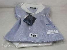 Two as new Filo de Scozia The Open polo shirts in blue/white (XL).