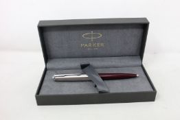 Three boxed as new Parker 51 ballpoint pens in Burgundy.